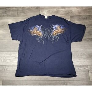 Gildan Men's Tribal Wolf T-Shirt Graphic Nature Tee Size 2XL Blue